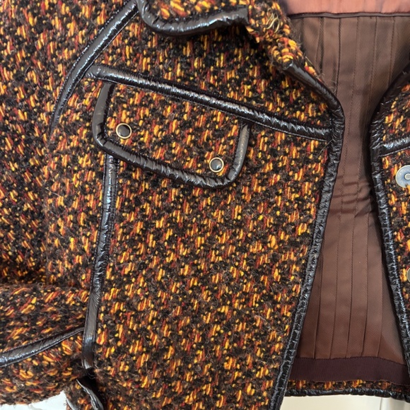 Bomber Jacket Brown and Orange Tweed Wool Boucle Size M-L - Picture 7 of 8